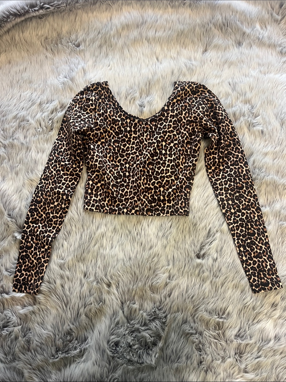 American Apparel Leopard Print Long Sleeve Crop Top - Brown/Black